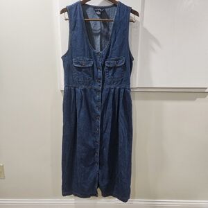 Vtg Denim Maxi Dress 14 90s Overall Jumper Prairie Cottagecore Modest Country